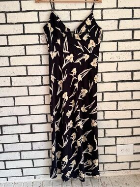 Black Floral Maxi Slip Dress with Cream Blossom Print